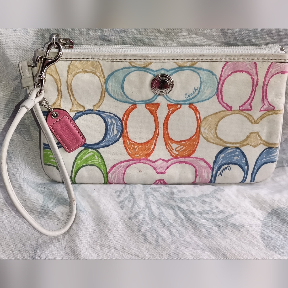 Coach multicolored white wristlet